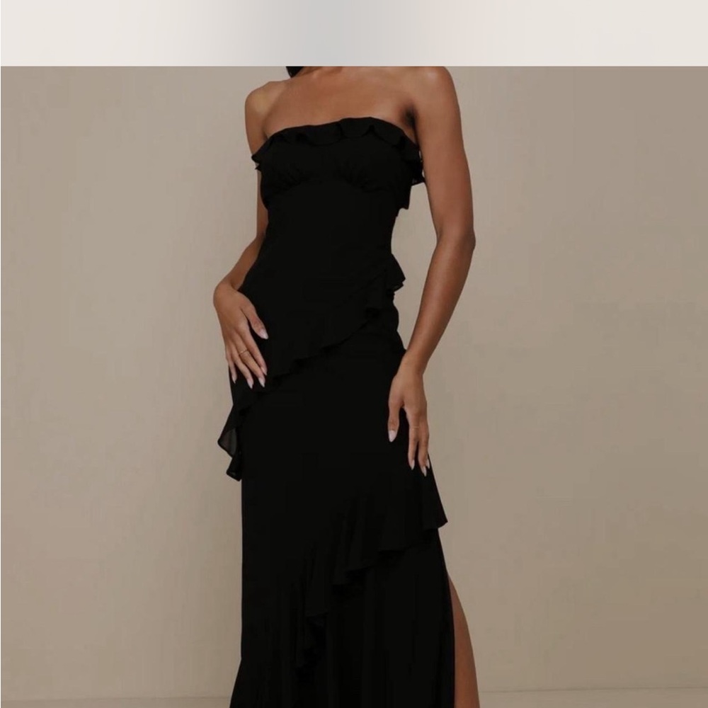 Lulu's Black Strapless Ruffle Dress